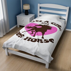 Home decor Horse Blanket, Just a Girl and Her Horse Throw, Velveteen Plush Blanket, Horse and Horseshoe blanket, Gift for her, Girls bedroom