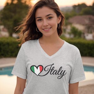 Heart Italy V-Neck Tee: Italian Flag Souvenir Shirt