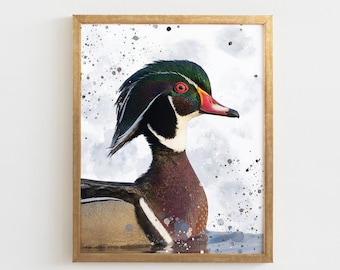 水鳥の水彩画 - ウッドダック（デジタル印刷可能）