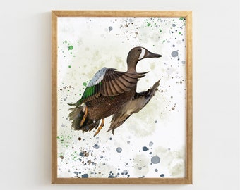 Waterfowl Watercolor Print - Blue-Winged Teal (Digital Printable)