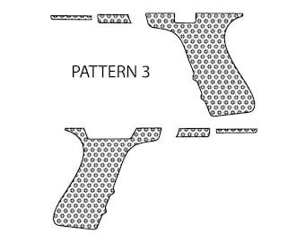 May include: Black and white patterned grip design, with the text "PATTERN 3". The design features a repeating pattern of small crosses. The image shows the grip in multiple pieces.