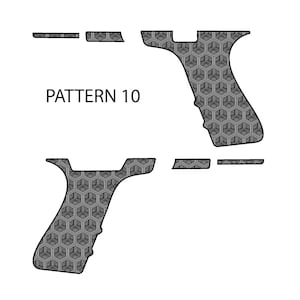 May include: Black and gray patterned grip components with the text "PATTERN 10" in the center. The grips have a honeycomb design. The image is on a white background.