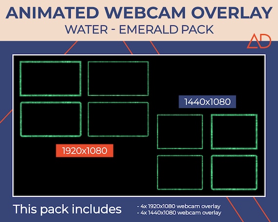 Animated Webcam Overlay Twitch Water Pack Emerald Color