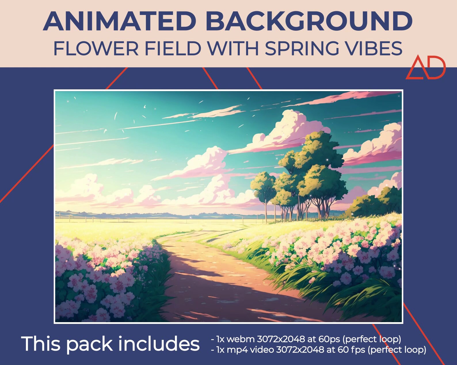 Animated Flower Field Background – Spring Vibes, Twitch/vtuber (mp4 ...