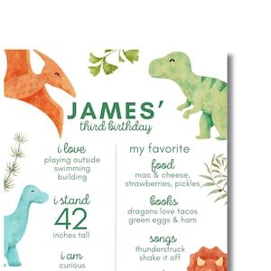 Placa de aniversário de dinossauro Three Rex editável | Modelo Canva | 18" x 24"