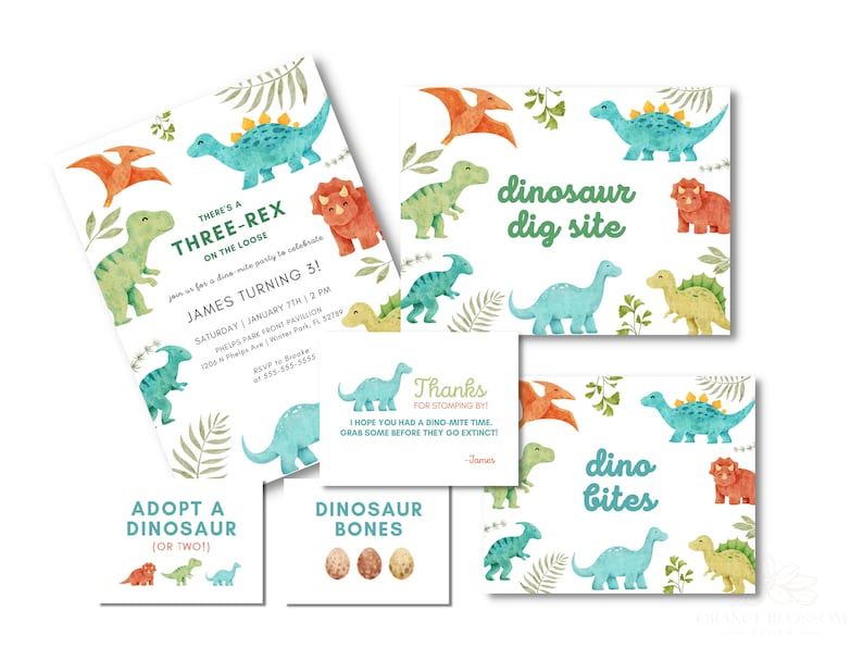 Editable Three Rex Dinosaur Birthday Party Bundle | Canva Templates - Etsy