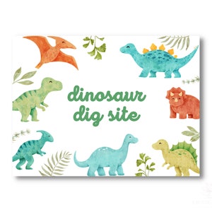 Editable Three Rex Dinosaur Birthday Party Dig Site Sign | Canva Template | 24&quot; x 18&quot;