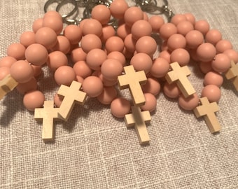 Set of 5 Silicone Beaded Rosary Keychains: First Communion Favors