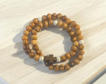 Handmade Olive Wood Rosary Bracelet: Catholic Stretch Bracelet