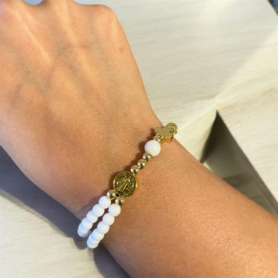 Beaded Rosary Bracelet Mini 5-decade Rosary White Natural