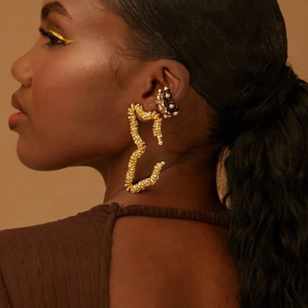 Handmade 24K-Gold plated Zamak Earcuff, Murano Glass Handwoven Ear Cuff, Colombian Ear Cuffs