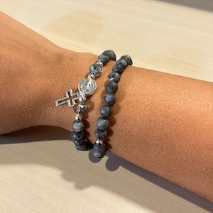 Handmade Stretch Beaded Rosary Bracelet, Colombian Elastic Rosary Bracelet, Catholic Gifts, Catholic Saint Benedict Medal