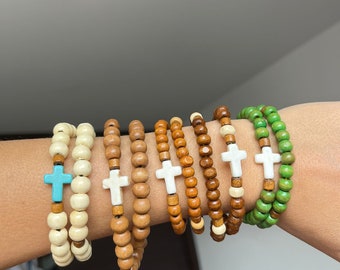 Colombian Elastic Rosary Bracelet, Handmade Wooden Rosary Bracelet, Wooden Rosary, Woven Rosary