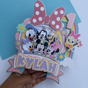 Adorno para tarta de bebé Minnie y sus amigos, Mickey, Daisy, Donald, Goofy, Pluto, arcoíris, cumpleaños femenino