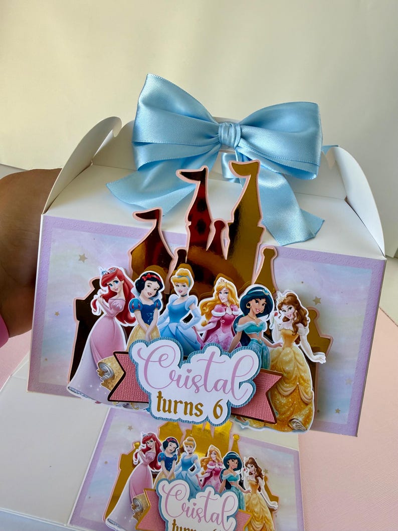 Princess 3D Favor Boxes Snow White Cinderella Aurora Ariel Jasmine Belle Castle birthday party decor gable bags image 3