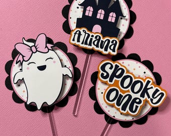 Spooky One Cupcake Toppers Girly Halloween Birthday Party Little Boo Baby 1st Birthday