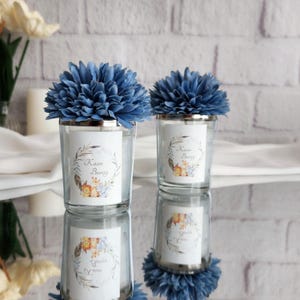 Personalisierte Mini Glastasse mit duftenden blauen Blumen-Babypartygeschenk, Baby Shower Party, Taufe