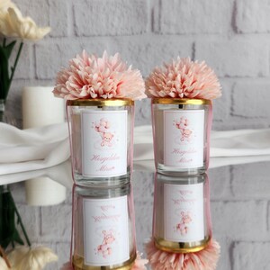 Mini tazza di vetro personalizzata con fiori rosa profumati, regalo per baby shower, regalo di fidanzamento, regalo di nozze, regalo di battesimo