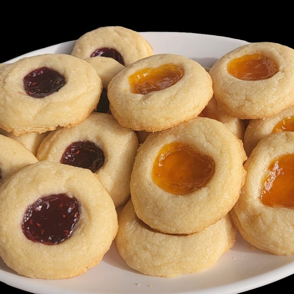 Thumbprint Cookies, Raspberry, Apricot and Strawberry Preserve Cookies, Hallongrotta, Bird's Nest Cookies, Tea Cookies