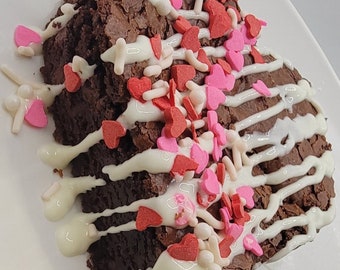 Mother's Day Heart-Shaped Chocolate Brownies, White Chocolate Drizzle with Heart Sprinkles, Chocolate Brownie Mom Gift