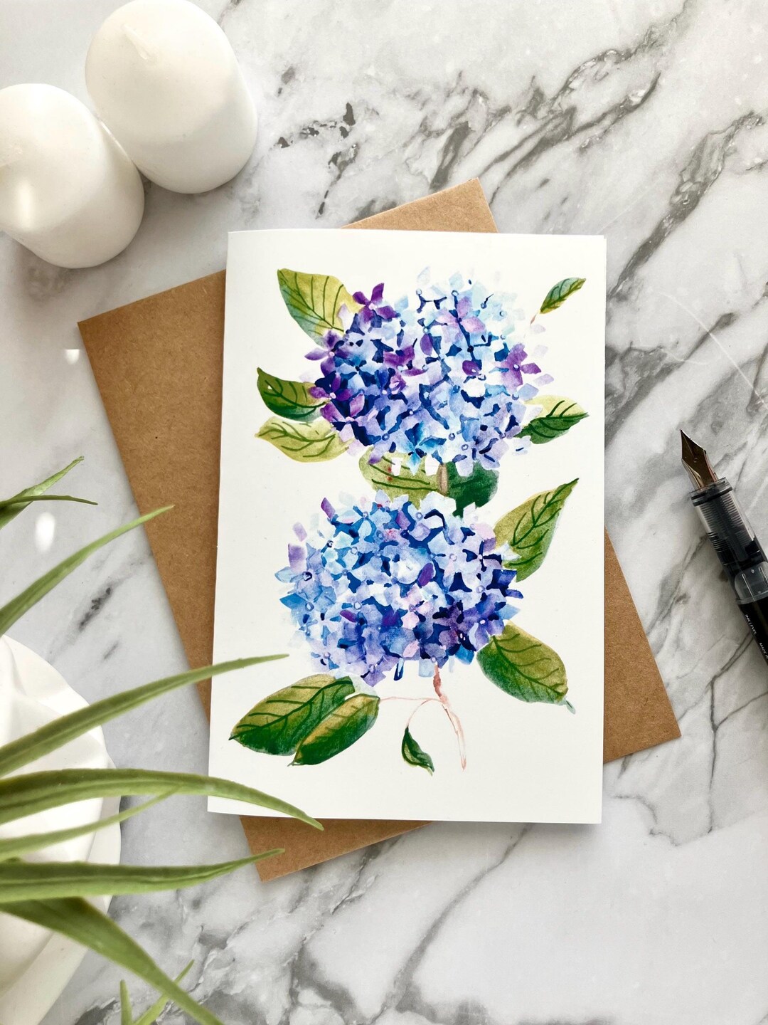 Hydrangea Thank You Note - Floral Greeting Card - Etsy