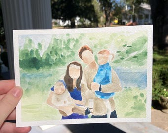 Anpassad mini handmålad familjeakvarellmålning från foto 5x7