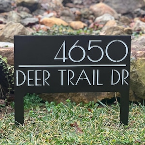 Personalized Modern Metal Address Sign: Reflective House Number Yard Stake