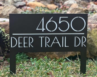 Personalized Modern Metal Address Sign: Reflective House Number Yard Stake