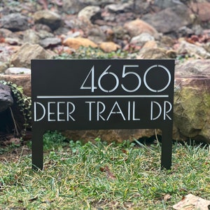 Personalized Modern Metal Address Sign: Reflective House Number Yard Stake
