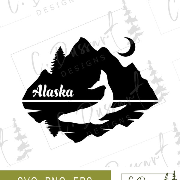 Alaska Nature & Whale SVG PNG EPS | Wall Art Car Decal Decor T-Shirt | Cricut Silhouette Cut File Cuttable Clipart Vector Digital