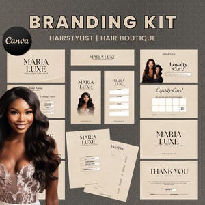 Haar Branding Kit | Hairstylist & Hair Boutique Brand Kit | Beige Hellcreme Luxus Theme | Druckbare Karte Haar Verlängerungen | Canva Vorlage