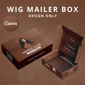 Wig Mailer Box Design | Lace Front Wig & Packaging Bundles Hair Box | Brown Theme | Diy Custom Box Design | Canva Template