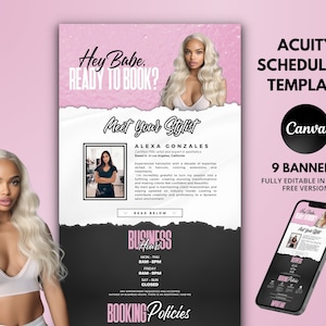 DIY Acuity Site, Acuity Scheduling Template Hairstylist, Booking Site, Acuity Template Hair | Trendy Pink Black White theme | Canva Template