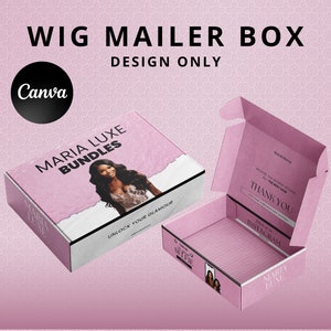 Wig Mailer Box Design | Lace Front Wig & Packaging Bundles Hair Box | Diy Custom Box Design | Canva Template