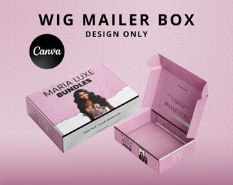 Wig Mailer Box Design | Pink Black & White Packaging (Canva Template)