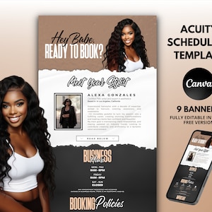 DIY Acuity Site, Acuity Scheduling Template Hairstylist, Booking Site, Hair stylist Template| Trendy Brown Black&White theme| Canva Template