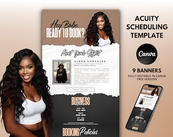 DIY Acuity Site, Acuity Scheduling Template Hairstylist, Booking Site, Hair stylist Template| Trendy Brown Black&White theme| Canva Template