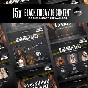 15  Black Friday&#39;s Social Media Posts | Cyber Monday Flyers | Boutique Branding Kit | Beauty Industry Instagram Sale Flyer | Canva Templates