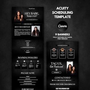 Luxury Acuity Scheduling Template Hairstylist, Acuity Site, Booking Site, Acuity Template Hair | Classy Black theme | Canva Template
