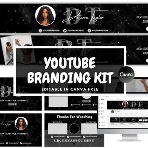 Youtube Branding Kit | Editable Banners, Intros & Outros and Thumbnails | Editable Canva Template