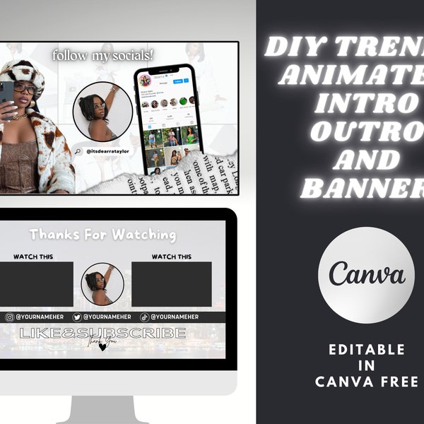 Animerat intro och outro, banner | Trendigt | Redigerbar Canva-mall