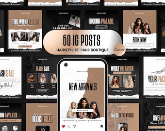 Hairstylist Instagram Templates | Luxury Hair Boutique Branding (Canva)