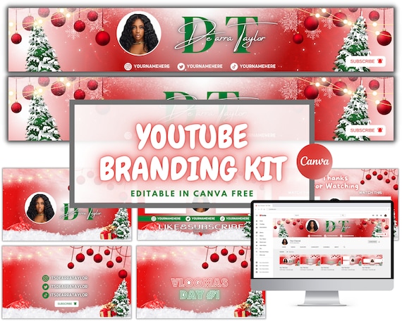 Youtube Christmas Branding Kit | Editable Banners, Intros & Outros | Editable Canva Template