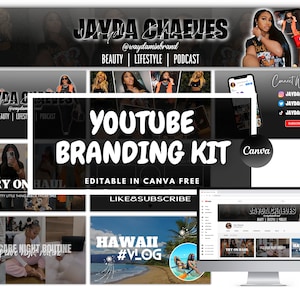 TRENDY Youtube Branding Kit | Editable Banner, Intro & Outro and Thumbnails | Editable Canva Template