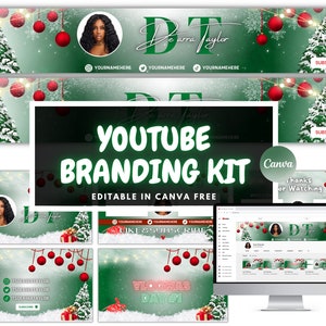 Youtube Christmas Branding Kit | Editable Banners, Intros & Outros | Editable Canva Template
