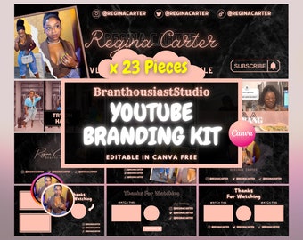 Youtube Branding Kit | Editable Banners, Thumbnail, Intros & Outros and LOGO | 22 Editable Canva Template