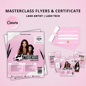 Lash Masterclass Flyer Template | Pink Lash Instagram Posts, Certificate (Canva Templates)