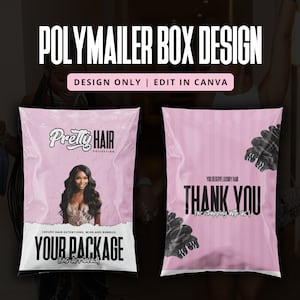 Wig Polymailer Box Design | Lace Front Wig & Packaging Bundles Hair Package | Pink and Black Theme | Diy Custom Box Design | Canva Template