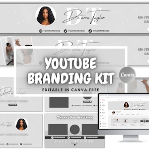 Youtube Branding Kit | Editable Banners, Intros & Outros and Thumbnails | Editable Canva Template