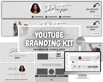 Youtube Branding Kit | Editable Banners, Intros & Outros and Thumbnails | Editable Canva Template